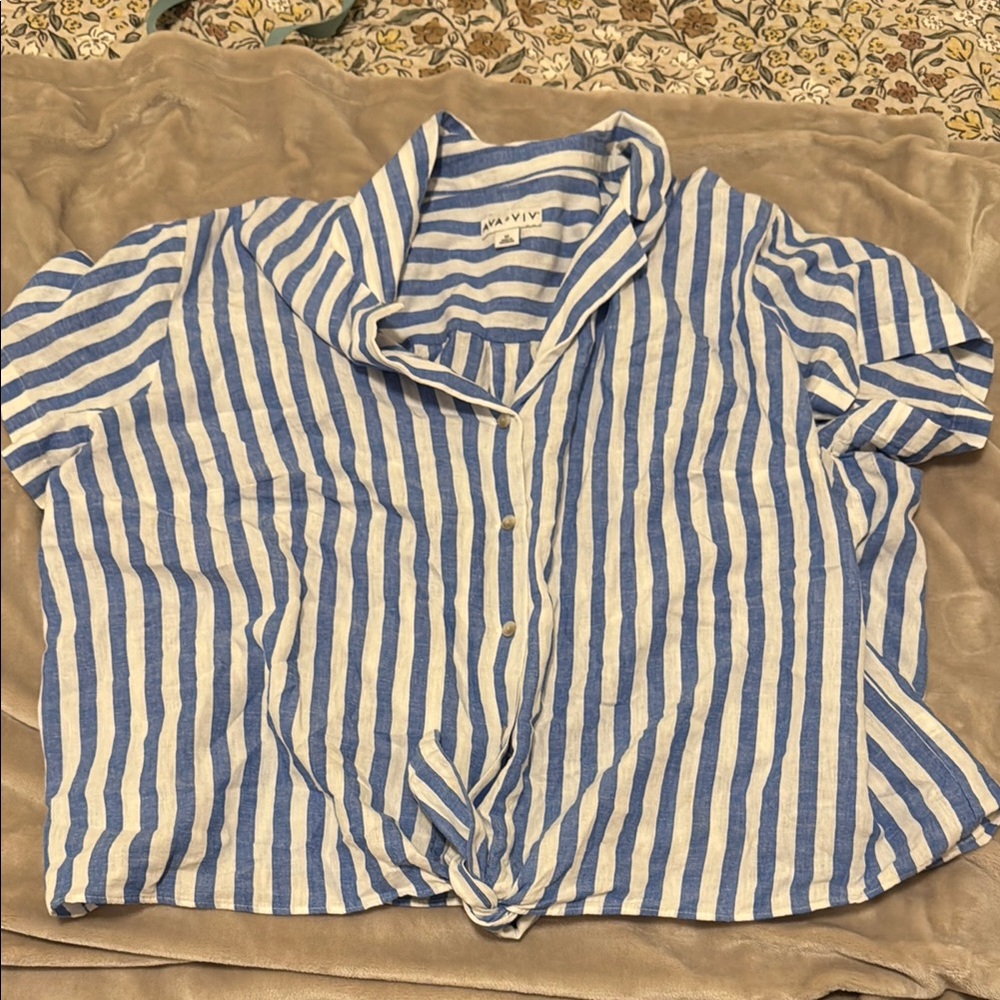 Blue and White Striped Button-Up Shirt